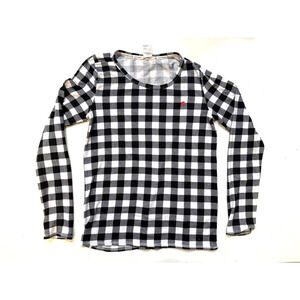 Lucky Brand Shirt Womens‎ Small Black White Buffalo Plaid Long Sleeve Red Clover